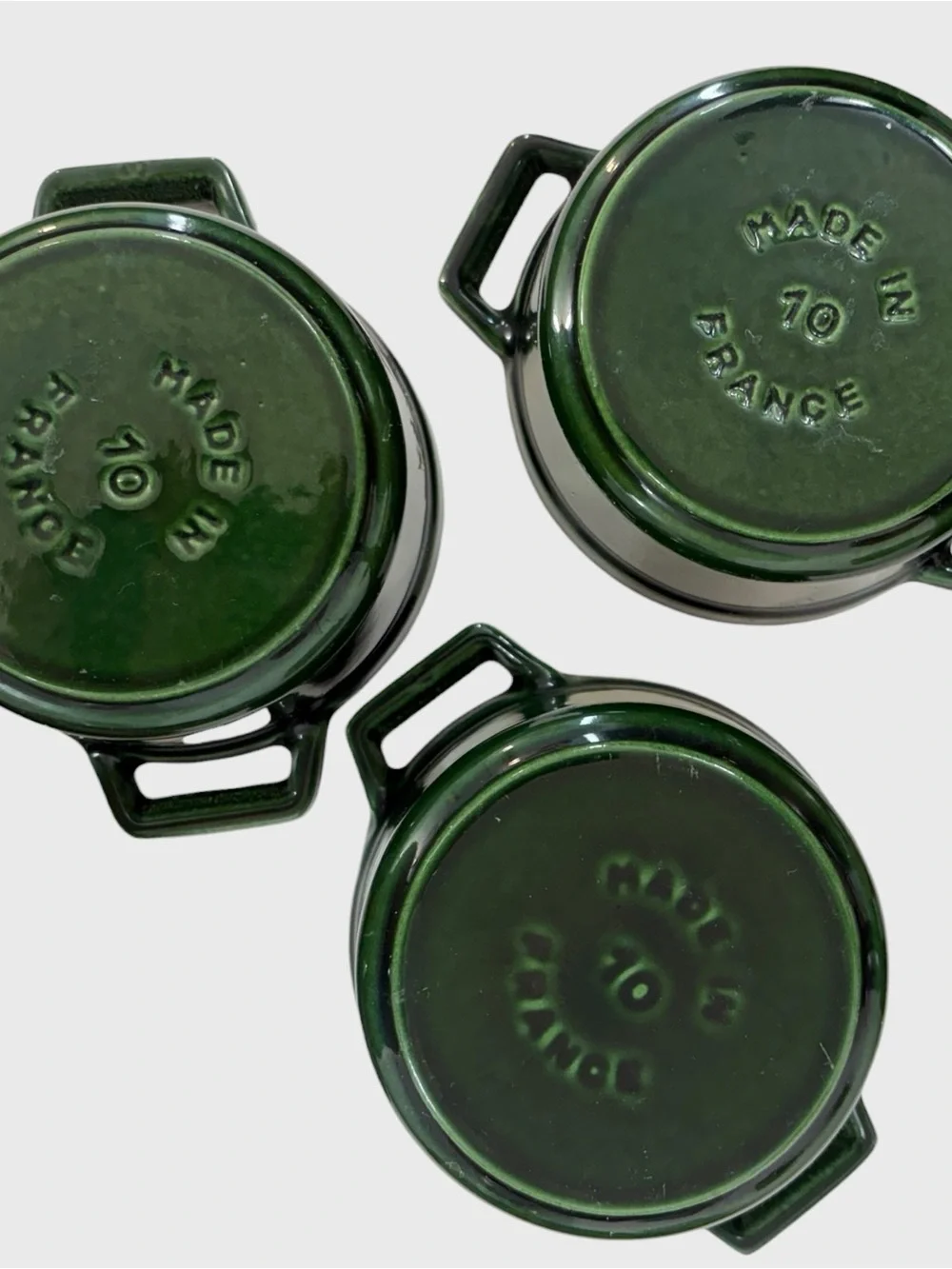 Staub set of 3 Green Enameled Cast Iron Mini Cocotte 1/4-Qt.